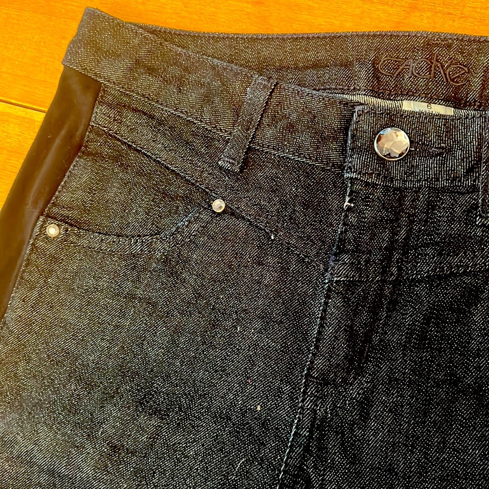 Skinny Jean w Black Inlay and Graphite Rhinestone Detail